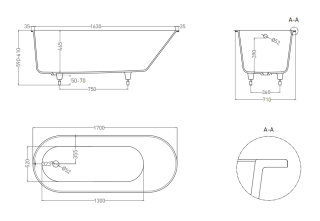 Ванна из искусственного камня Salini Ornella S-Sense 102314GRH 170x80см RAL снаружи